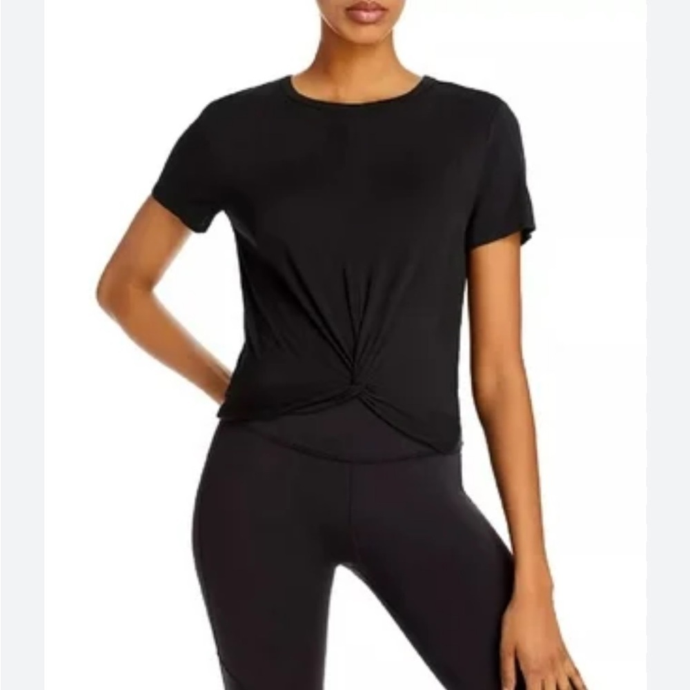 Aqua Womens Black Cotton Modal Twist-Front T-shirt Size S